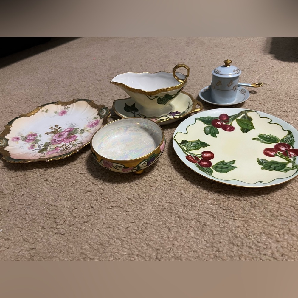 Lot of Limoges France dishes - hand painted from the 50s.